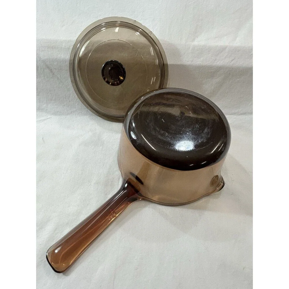Pyrex Vision Corning Ware USA Amber Glass 1L Sauce Pan Pot with Lid vintage